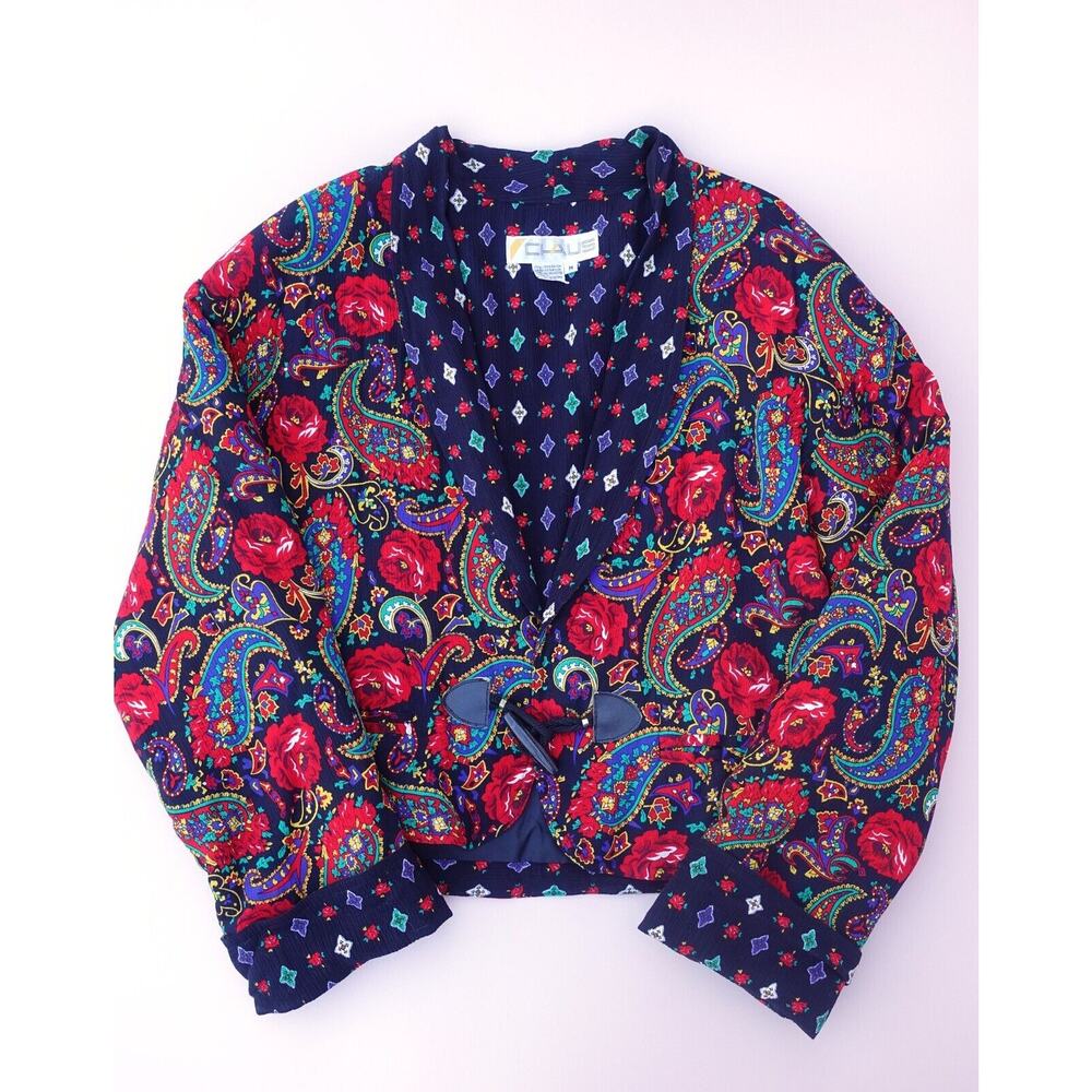 Vtg Chaus Bolero Jacket Crop Multicolor Paisley Boho Indie 90s Retro Women's M - Picture 2 of 10